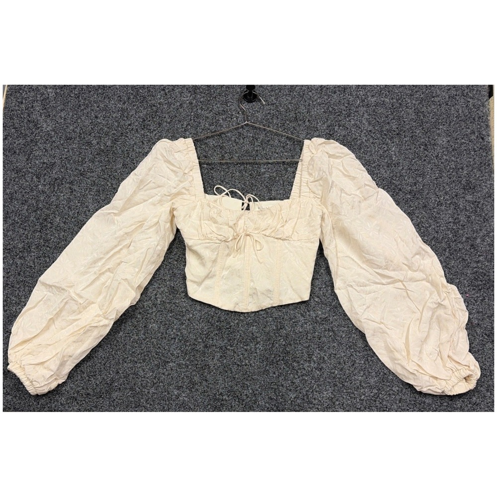 For Love & Lemons Janet Top Women S Ivory Jacquard Puff Sleeve Corset New